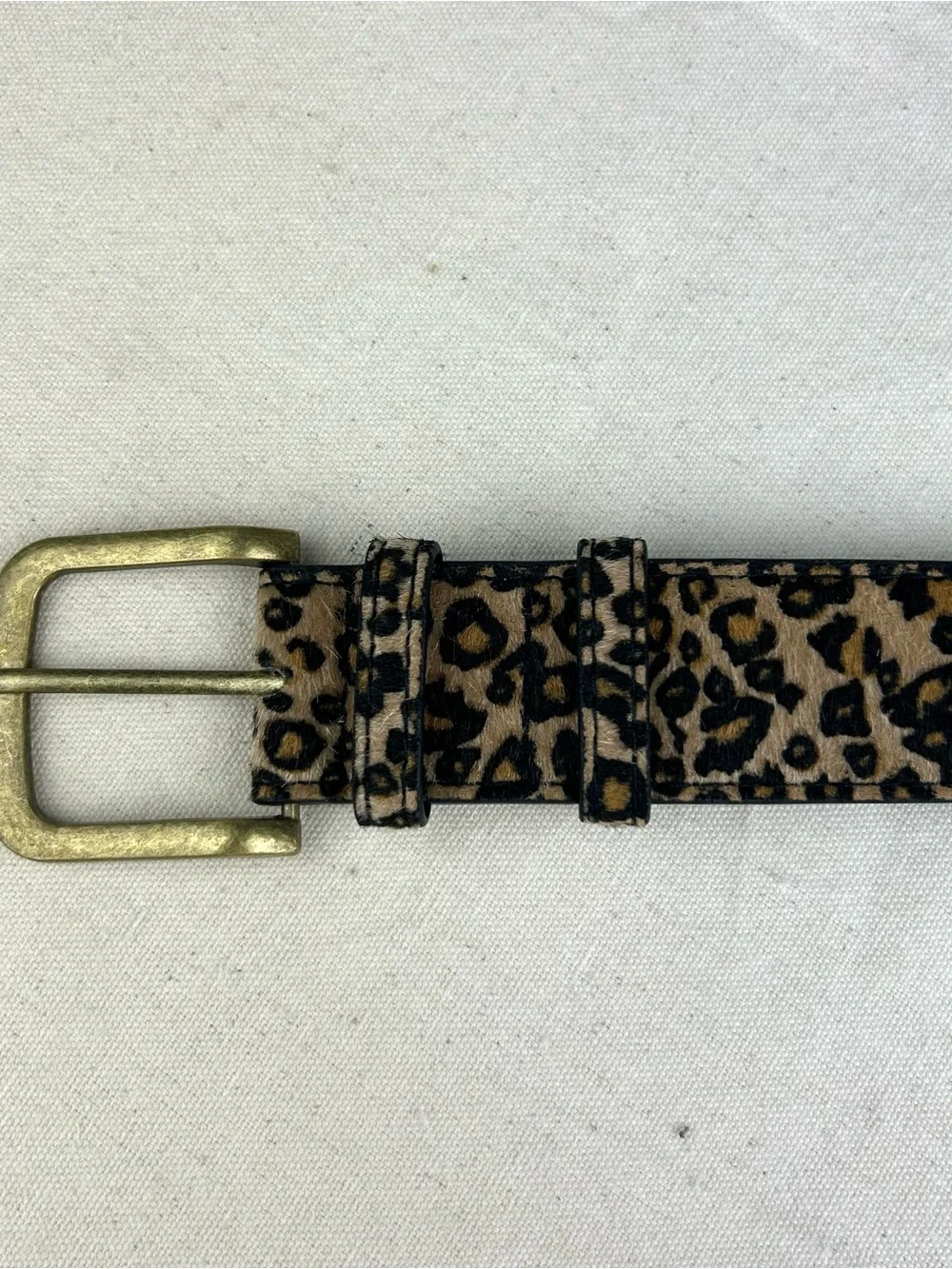 Vintage style cheetah leopard print fur belt american western boho black and tan